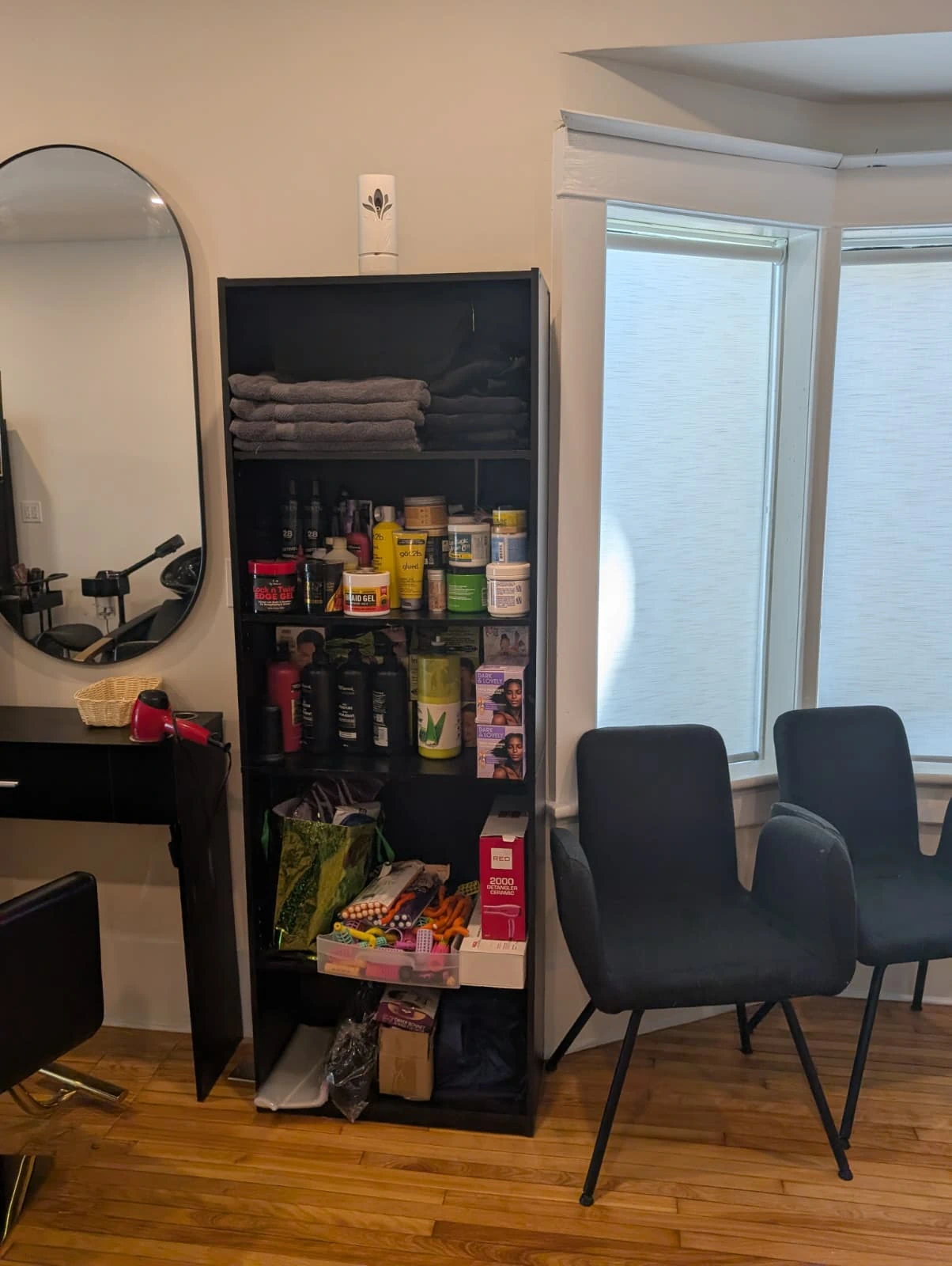 The welcoming front reception desk at Afro Royal Tresses, Kitchener-Waterloo's first Afro-centric hair salon.